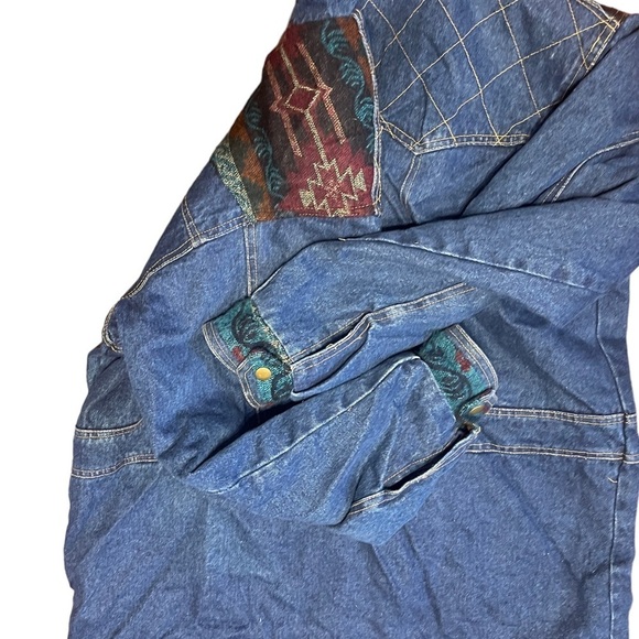 Vintage Out Brook South West Country Tribal Print‎ Ranch Chore Heavy Denim Coat - Picture 10 of 10